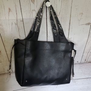 Time and Tru women's recycled materials vinyl Broadway tote bag black